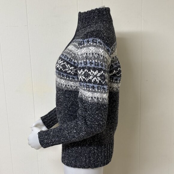 One on One Fair Isle Sweater Jacket Womens Medium Gray Blue Fleck Zip Cardigan - Picture 2 of 9